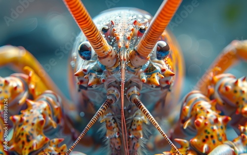 A colorful spiny lobsters head and antennae