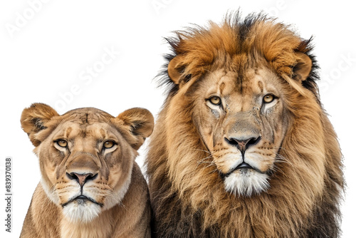 a male and female lion on white background, Transparent PNG Format © Start Stock
