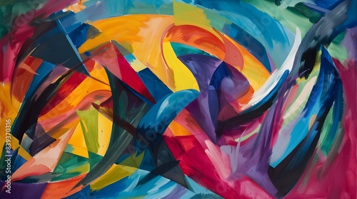 Vibrant Abstract Expressionist Painting with Dynamic Shapes and Colors