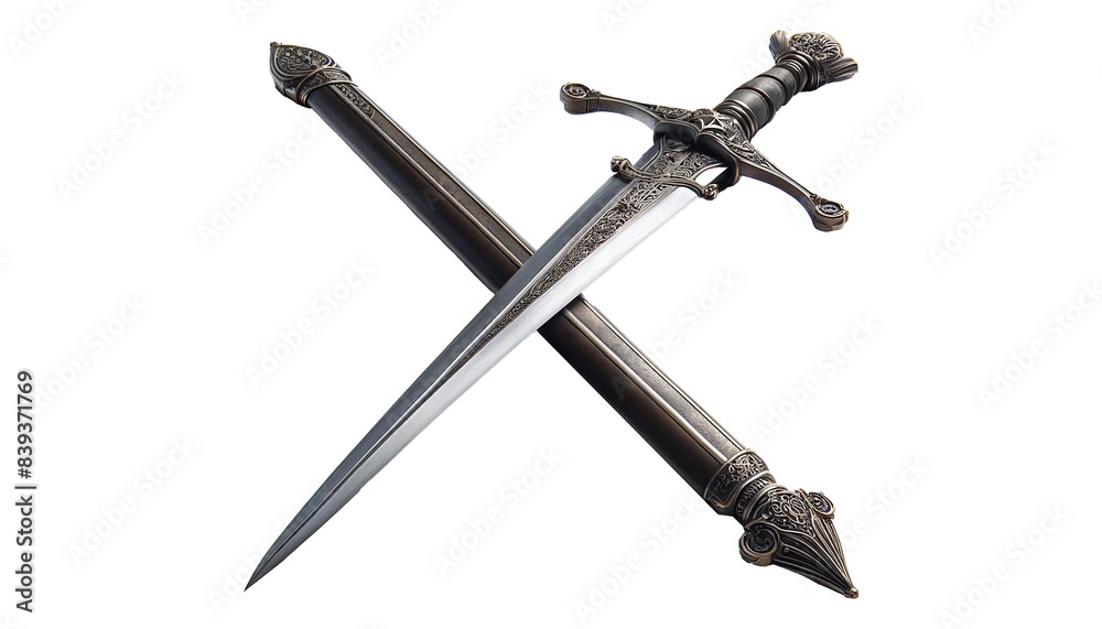 Old antique medieval sword isolated on transparent or white background Old antique medieval sword isolated on transparent or white background