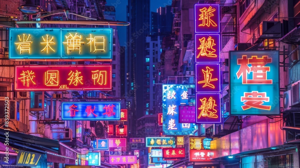 City streets adorned with vibrant neon signs, their colorful glow casting an electrifying atmosphere against the urban backdrop City streets adorned with vibrant neon signs, their colorful glow casting an electrifying atmosphere against the urban backdrop