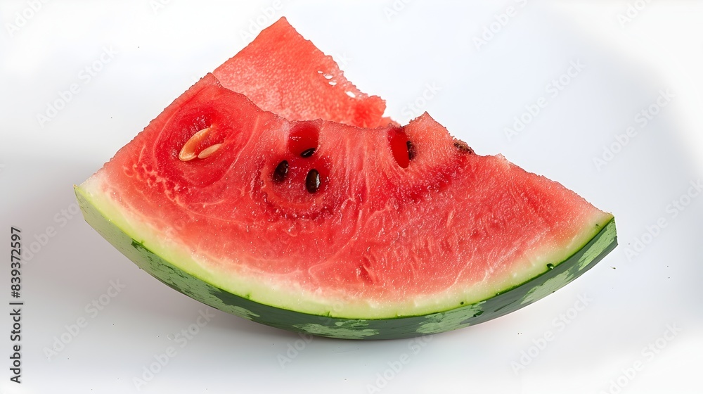 Vibrant Triangular Watermelon Slice on White Background Vibrant Triangular Watermelon Slice on White Background