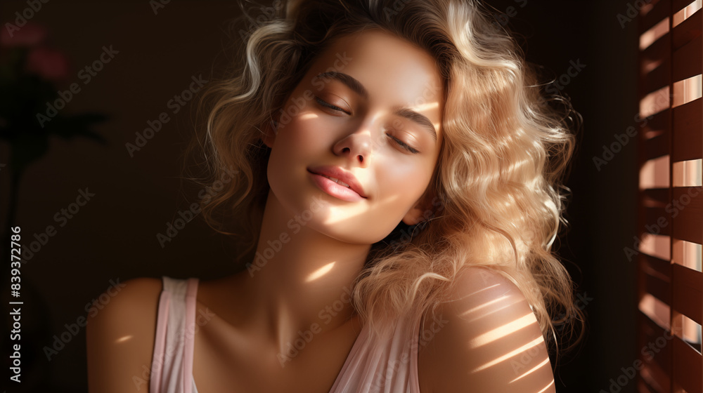 Close up portrait of young beautiful woman indoors Close up portrait of young beautiful woman indoors