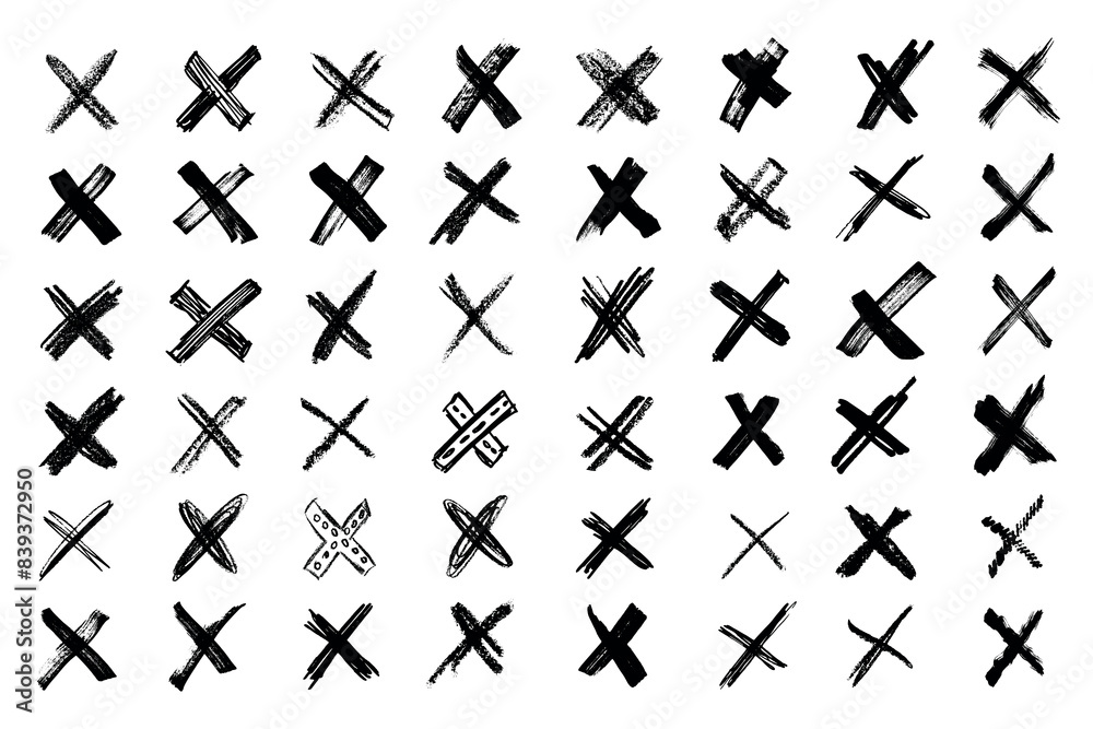 Grunge cross icons. scribble ink grunge cross icons drawn with markers and crayons, x marks set