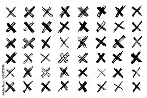 Grunge cross icons. scribble ink grunge cross icons drawn with markers and crayons, x marks set