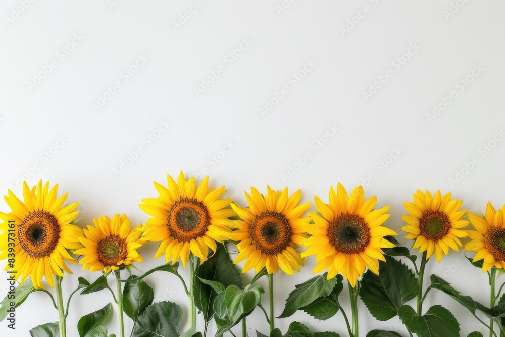Fototapeta premium Sunshine Blooms: Vibrant Sunflowers on White Background