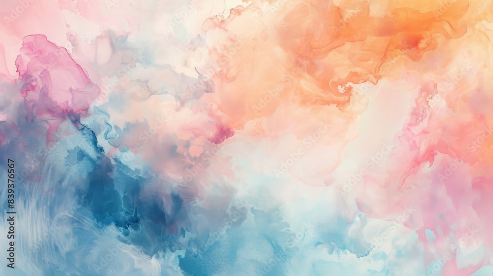 Fototapeta premium Soft pastel hues blending seamlessly in an abstract watercolor style, evoking a calm and serene atmosphere