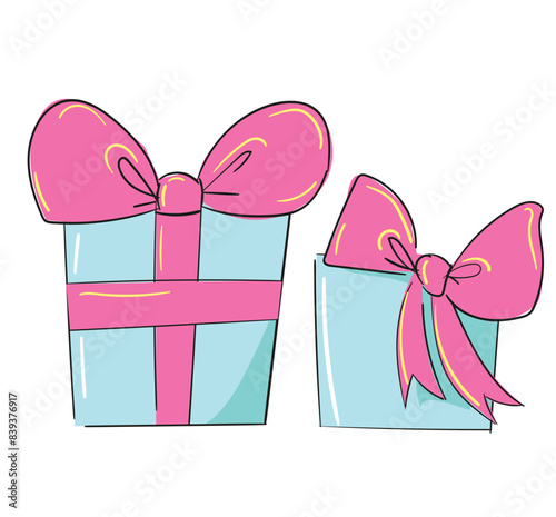 Hand drawn gift Birthday box with bow vector illustration