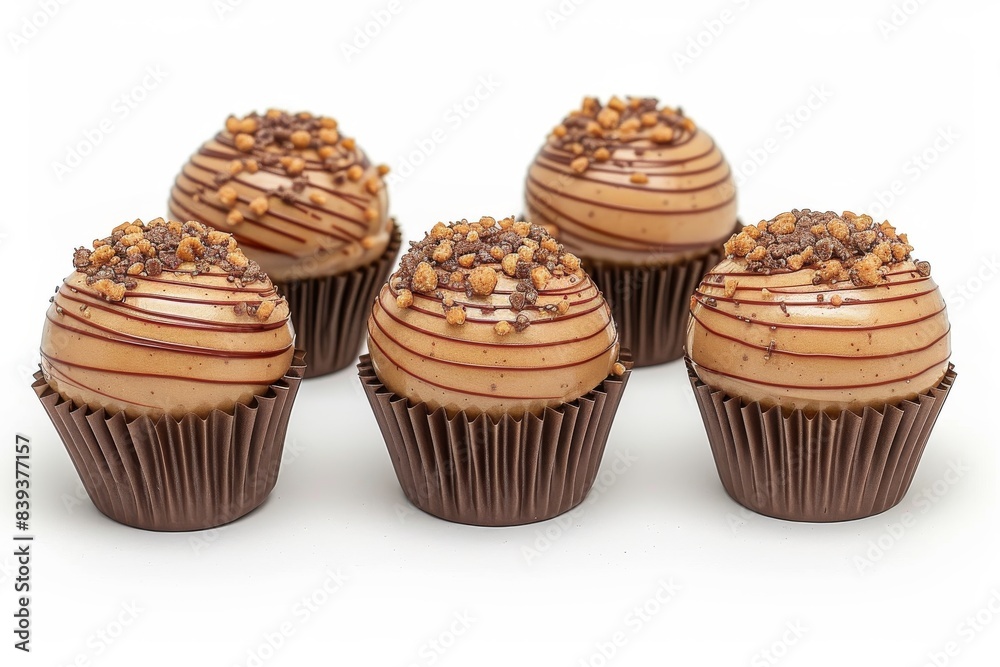 Chocolate cupcakes topped with chocolate frosting and sprinkles, presented on a white background, creating a rich and indulgent dessert perfect for gourmet cuisine Chocolate cupcakes topped with chocolate frosting and sprinkles, presented on a white background, creating a rich and indulgent dessert perfect for gourmet cuisine