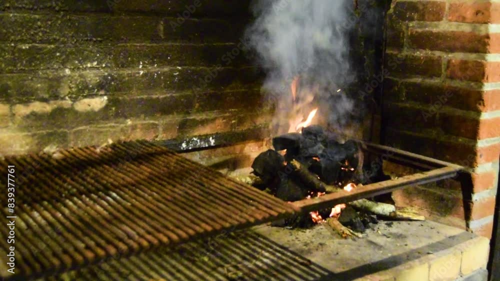 Man cooking meat on a barbecue a summer night Man cooking meat on a barbecue a summer night