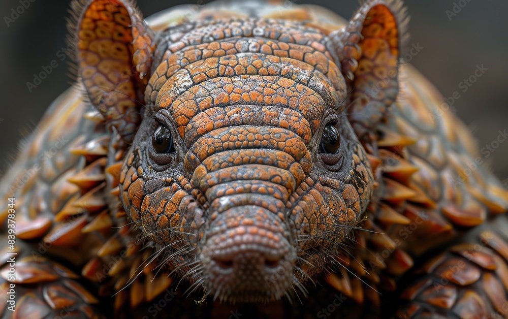 A brown-banded armadillo stares intently at the camera A brown-banded armadillo stares intently at the camera