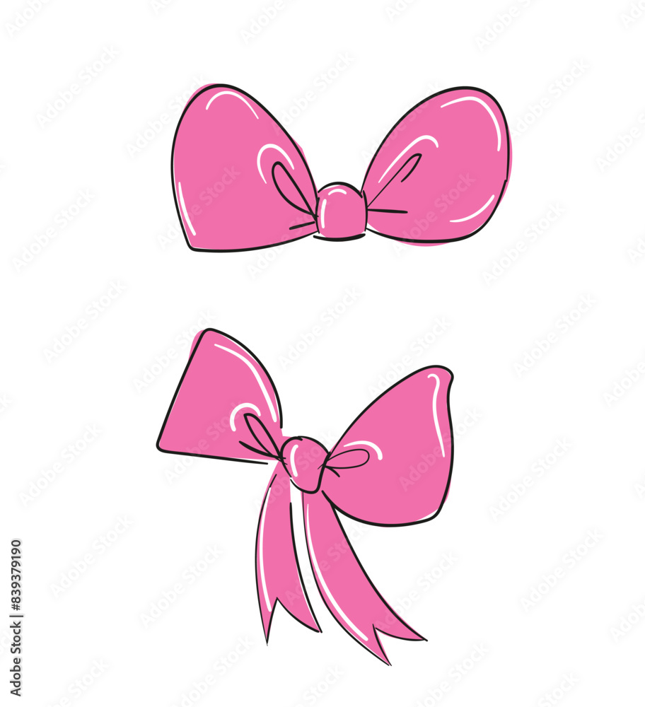 Hand drawn sketch Bow, pink Bow Isolated On White Background Hand drawn sketch Bow, pink Bow Isolated On White Background