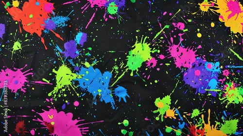 party funk pop neon bright  pink blue green rainbow color splatter splash pattern on black background	
