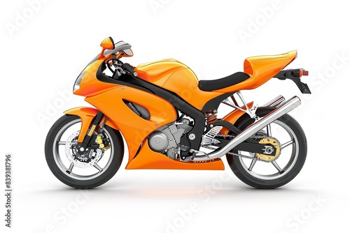 White backdrop with an orange motorbike isolated. Generative Ai