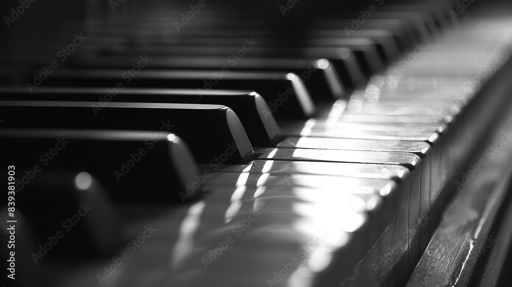 Macro shot of piano keys emphasizing the contrast between black and white keys detailed textures and subtle lighting effects Macro shot of piano keys emphasizing the contrast between black and white keys detailed textures and subtle lighting effects