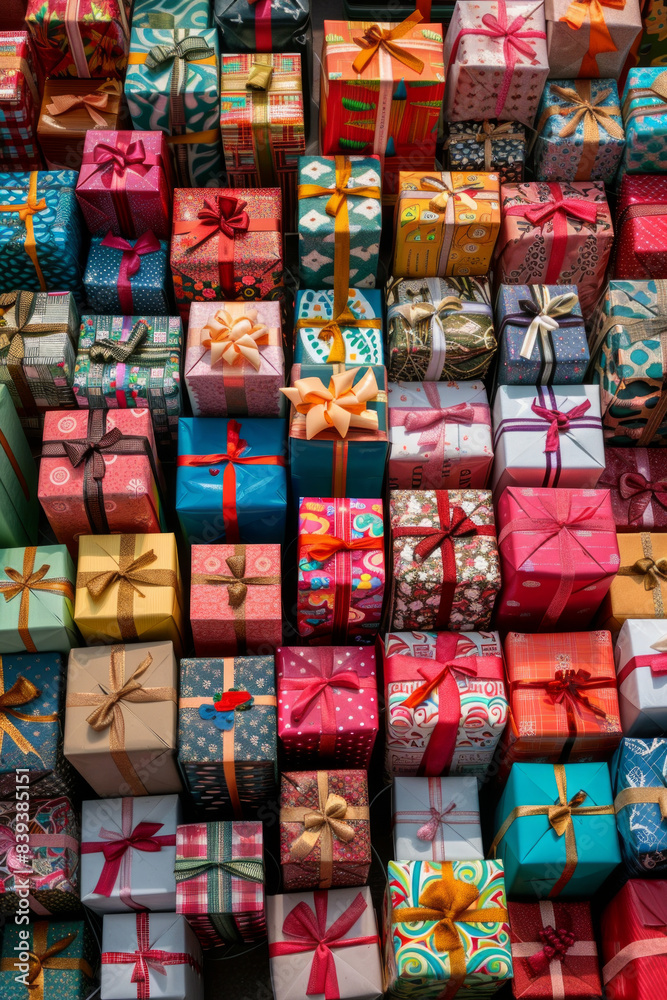 An abundant assortment of small gift boxes in different colors and patterns, tightly packed to fill the entire frame. The boxes are wrapped in vibrant papers and ribbons. An abundant assortment of small gift boxes in different colors and patterns, tightly packed to fill the entire frame. The boxes are wrapped in vibrant papers and ribbons.