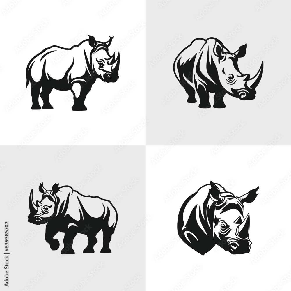 Fototapeta premium Set of Abstract Rhino silhouette logo icons, with a white background for your company, the rhino logo design ideas