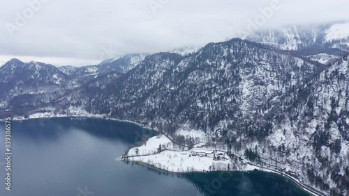Attersee in Winter, Upper Austria, Austria, Drone Footage, Panoramic View
