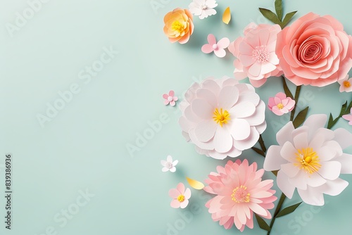 Wallpaper Mural Flowers paper cut design. Beautiful spring paper cut flowers on soft color background. Valentine's Day, Birthday, Happy Woman Day, Mother's Day. Holiday poster and banner with flower papercut Torontodigital.ca