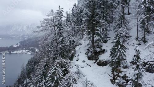 Attersee in Winter, Upper Austria, Austria, Drone Footage, Snow-Covered Mountains
