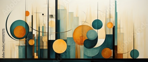 Constructivist art, featuring bold geometric shapes, lines, and a dynamic composition