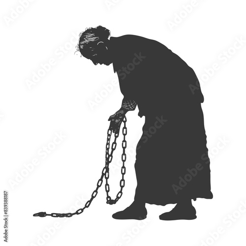 Chained Silhouette: Stooped Elderly Figure in Black.