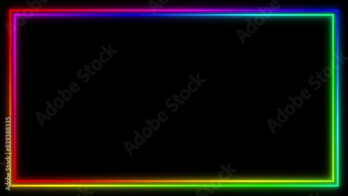 Simple frame with black background. Loopable animation with 2 variations. Glowing neon rainbow colors animation.