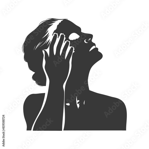 Silhouetted Woman's Anguish: Head in Hands, Looking Up, Abstract Expression
