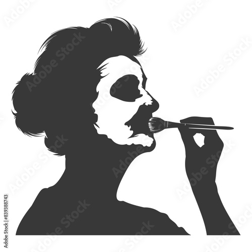 Silhouette Woman Applying Facial Mask with Brush - Retro Style Illustration