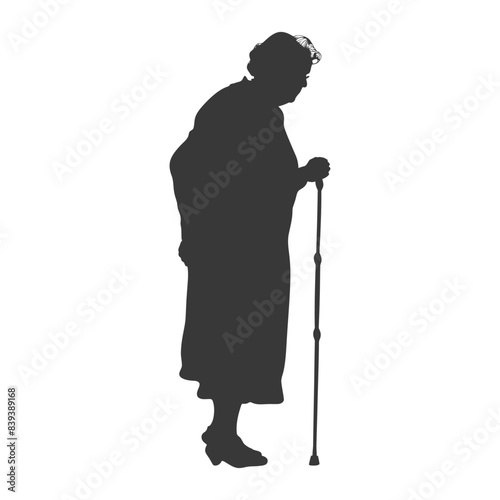 Elderly Woman's Silhouette: Caned Figure in Dark Profile