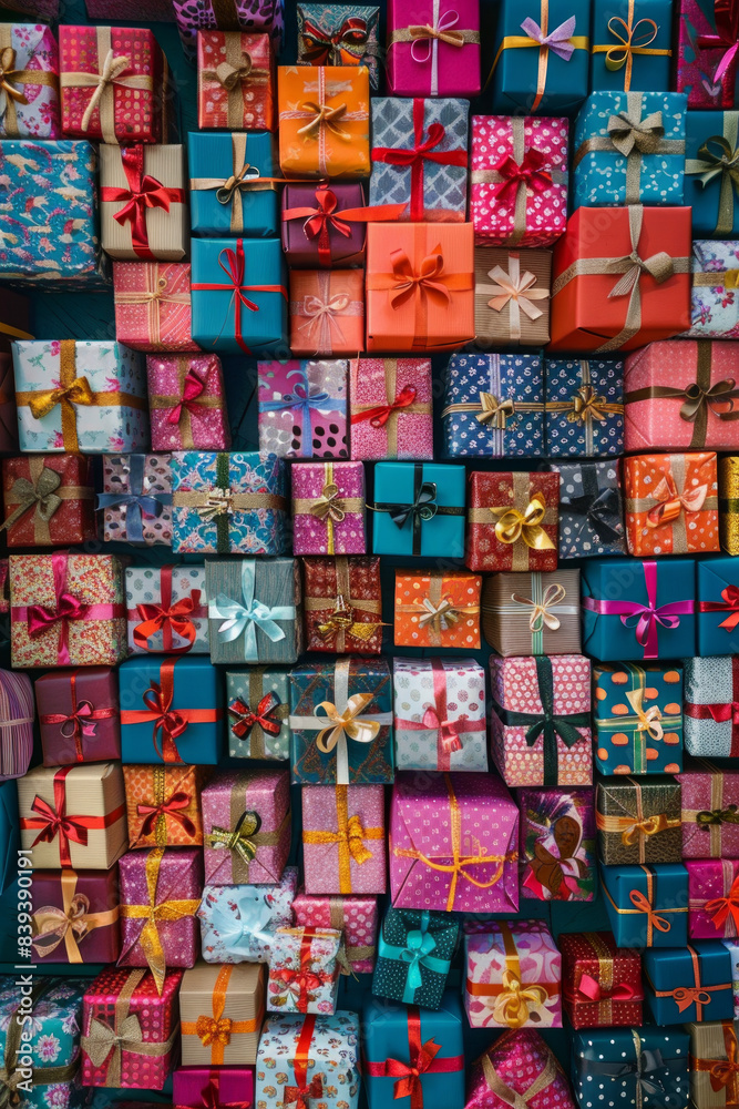 An abundant assortment of small gift boxes in different colors and patterns, tightly packed to fill the entire frame. The boxes are wrapped in vibrant papers and ribbons. An abundant assortment of small gift boxes in different colors and patterns, tightly packed to fill the entire frame. The boxes are wrapped in vibrant papers and ribbons.