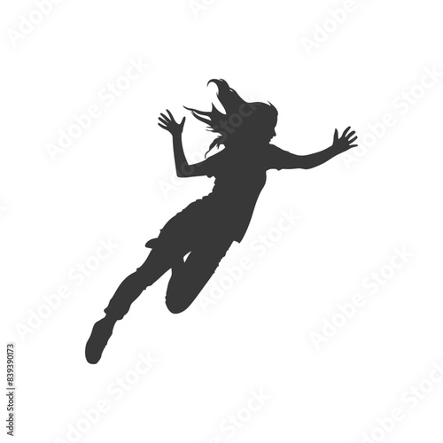 silhouette falling woman falling from a great place black color only