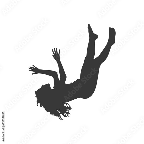 silhouette falling woman falling from a great place black color only