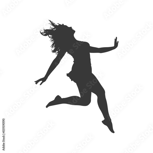 silhouette falling woman falling from a great place black color only