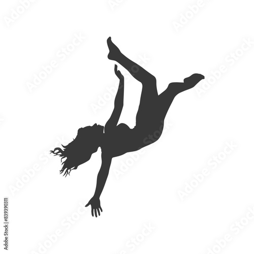 silhouette falling woman falling from a great place black color only
