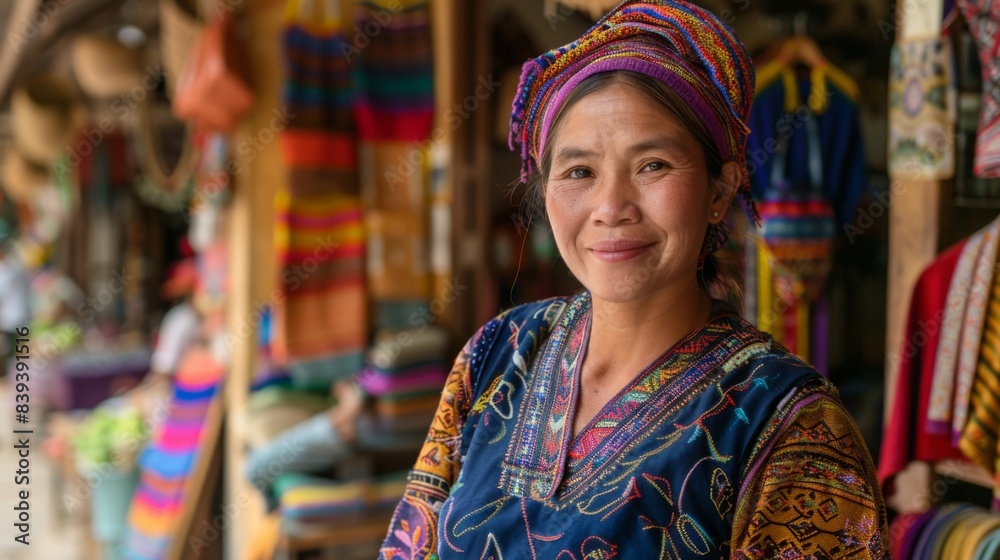 a traveler, showcasing traditional local attire in a setting of a culturally rich town, emphasizing respect and immersion in local traditions. 