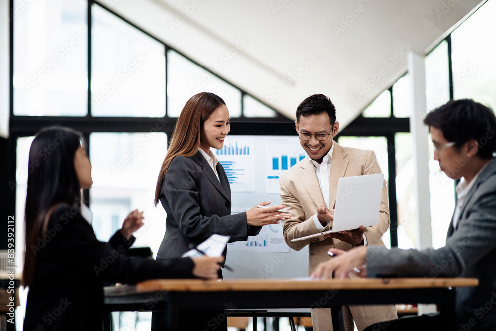 Group of teamwork businesspeople are meeting working and brainstorming about business financial and marketing on paperwork and presentation. Group of teamwork businesspeople are meeting working and brainstorming about business financial and marketing on paperwork and presentation.