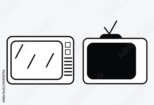 TV icon. Retro television symbol. Chat speech bubble, chart and presentation signs. Show and entertainment symbol. Vector illustration. Eps file 155.