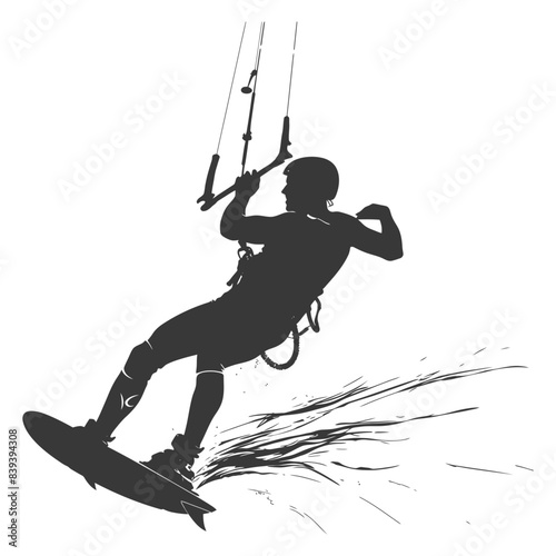Kitesurfing Silhouette: Watersports Action, Stylized Splash.