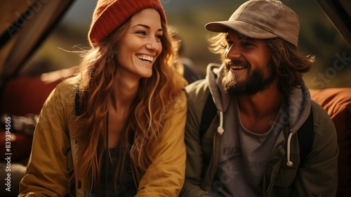 Couple laughing together on an adventure