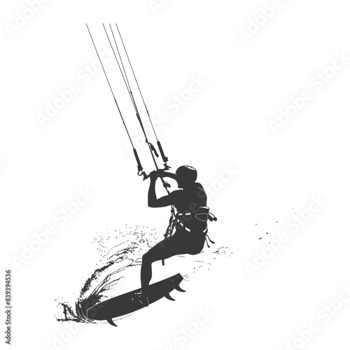 Kitesurfer Silhouette: Extreme Sport, Water Splash, Minimalist Graphic.
