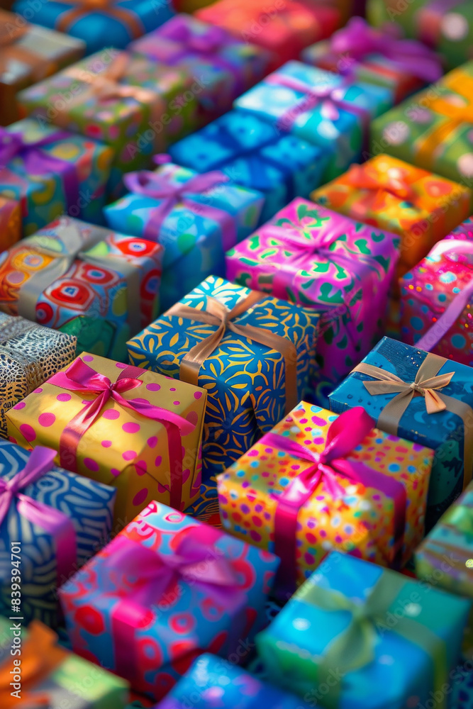An abundant assortment of small gift boxes in different colors and patterns, tightly packed to fill the entire frame. The boxes are wrapped in vibrant papers and ribbons. An abundant assortment of small gift boxes in different colors and patterns, tightly packed to fill the entire frame. The boxes are wrapped in vibrant papers and ribbons.