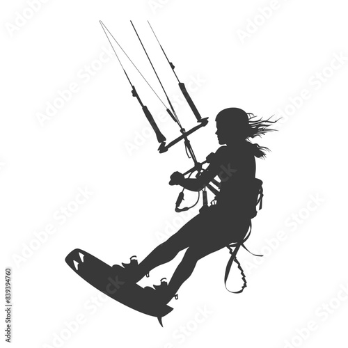 Silhouette of a Windblown Kitesurfer, Ocean Sport Vector.