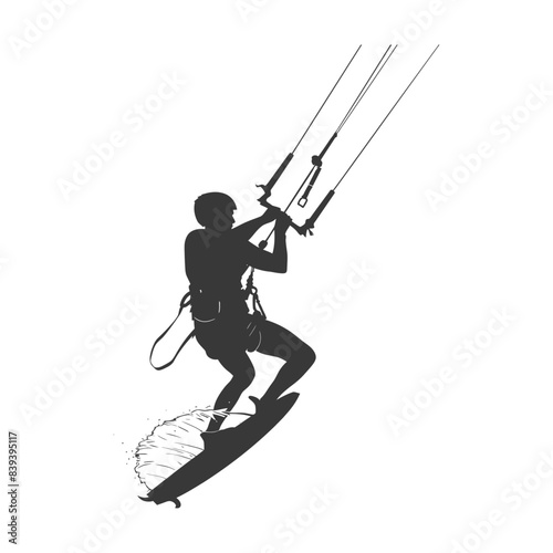 silhouette kitesurfing woman athlete in action full body black color only