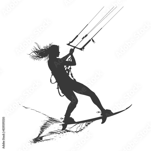 silhouette kitesurfing woman athlete in action full body black color only