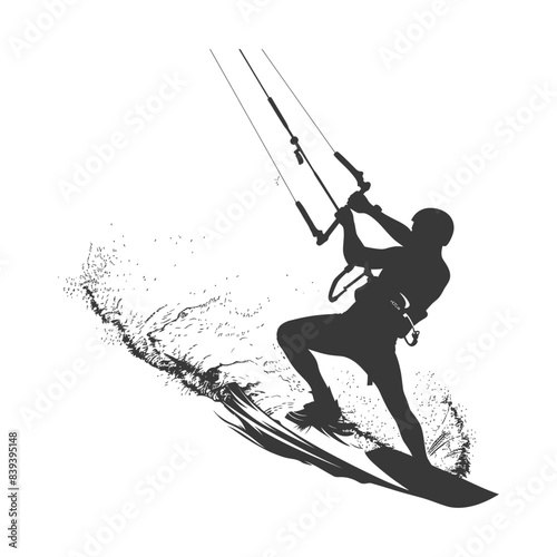 silhouette kitesurfing woman athlete in action full body black color only
