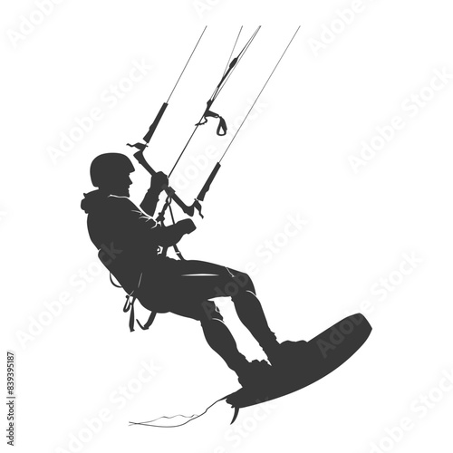 silhouette kitesurfing woman athlete in action full body black color only