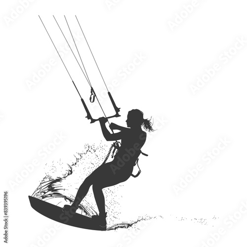 silhouette kitesurfing woman athlete in action full body black color only