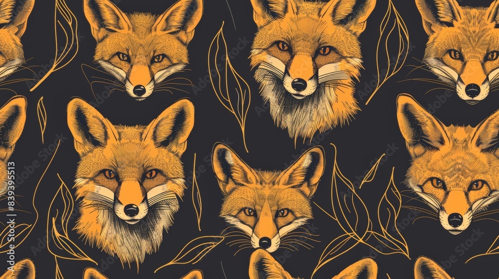 Fototapeta premium Seamless background of foxes depicted in a modern, minimal line style