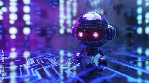 A 3d rendering cute digital robot on futuristic dark background